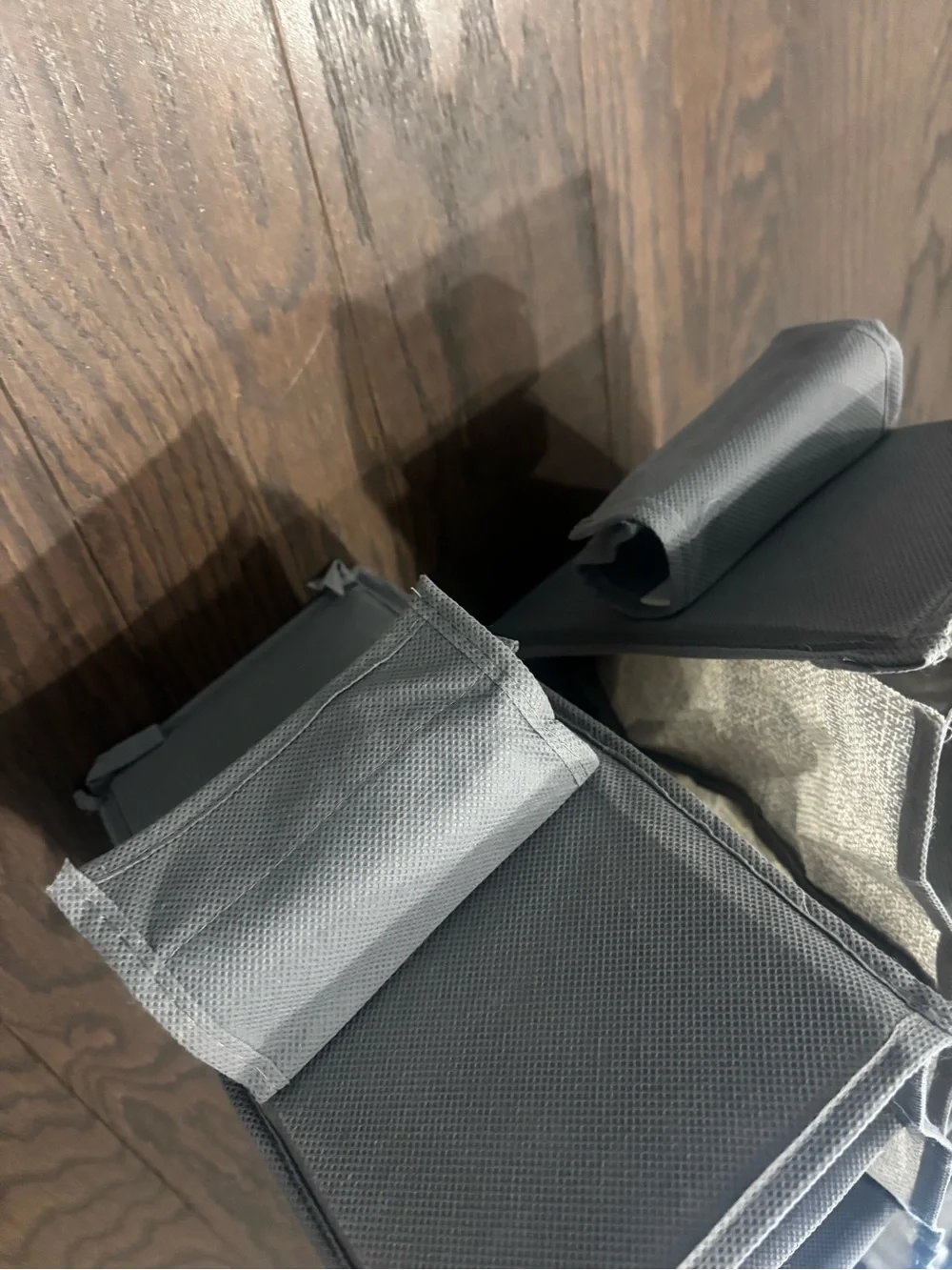 Two Gray Hanging Shoe Organizers for closet
